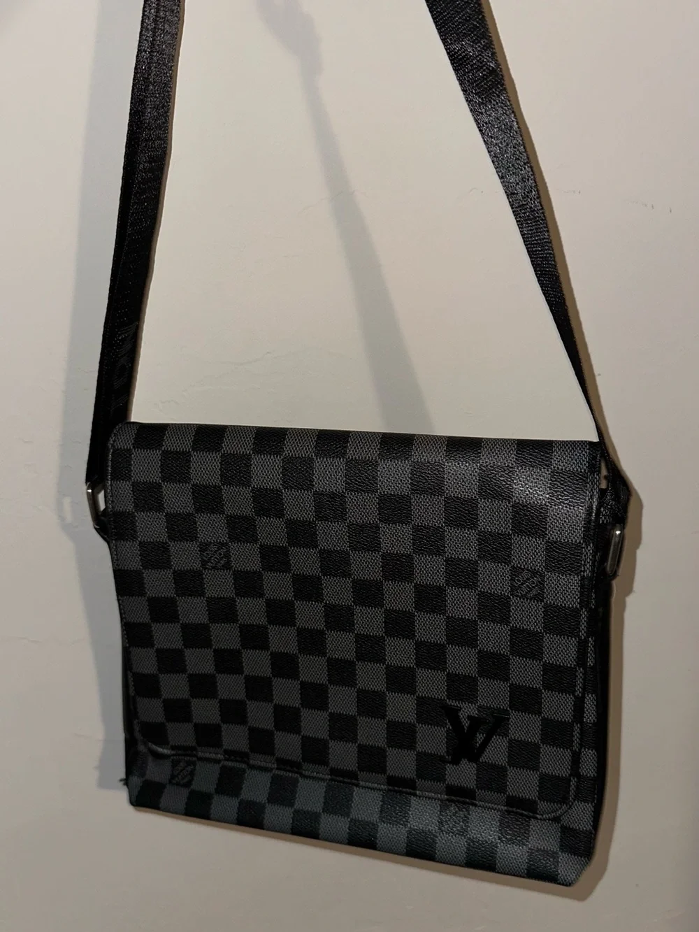 Louis Vuitton Black Damier Graphite Messenger Bag with Embossed Strap